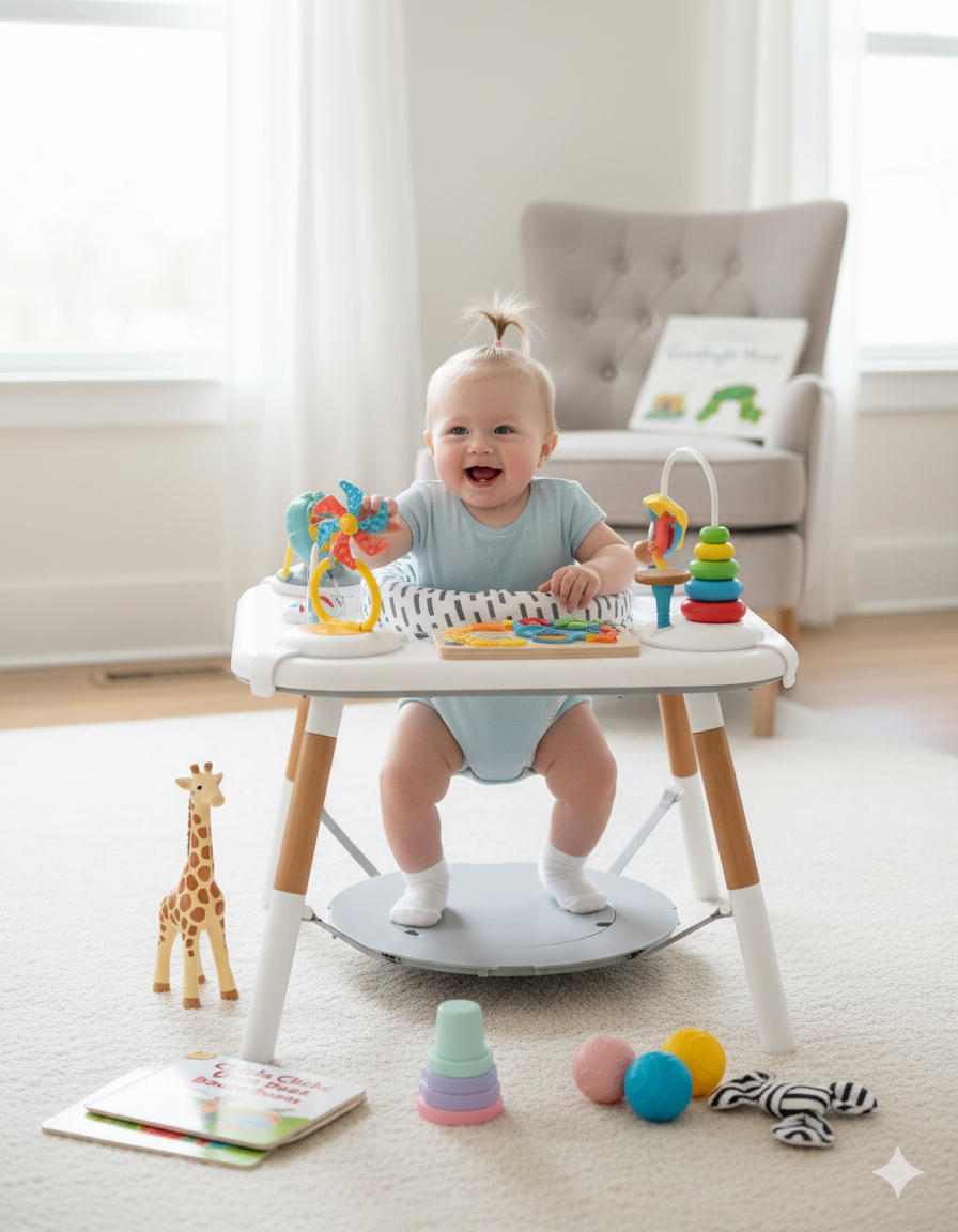 Happy baby with toys